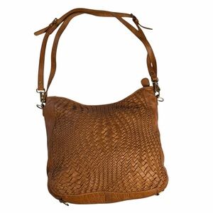 100% leather woven handbag double strap zip closure purse